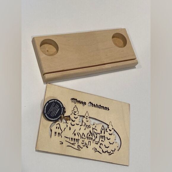 Wooden Merry Christmas Votive Candle Holder Laser Cut Lettering NEW - Picture 9 of 12